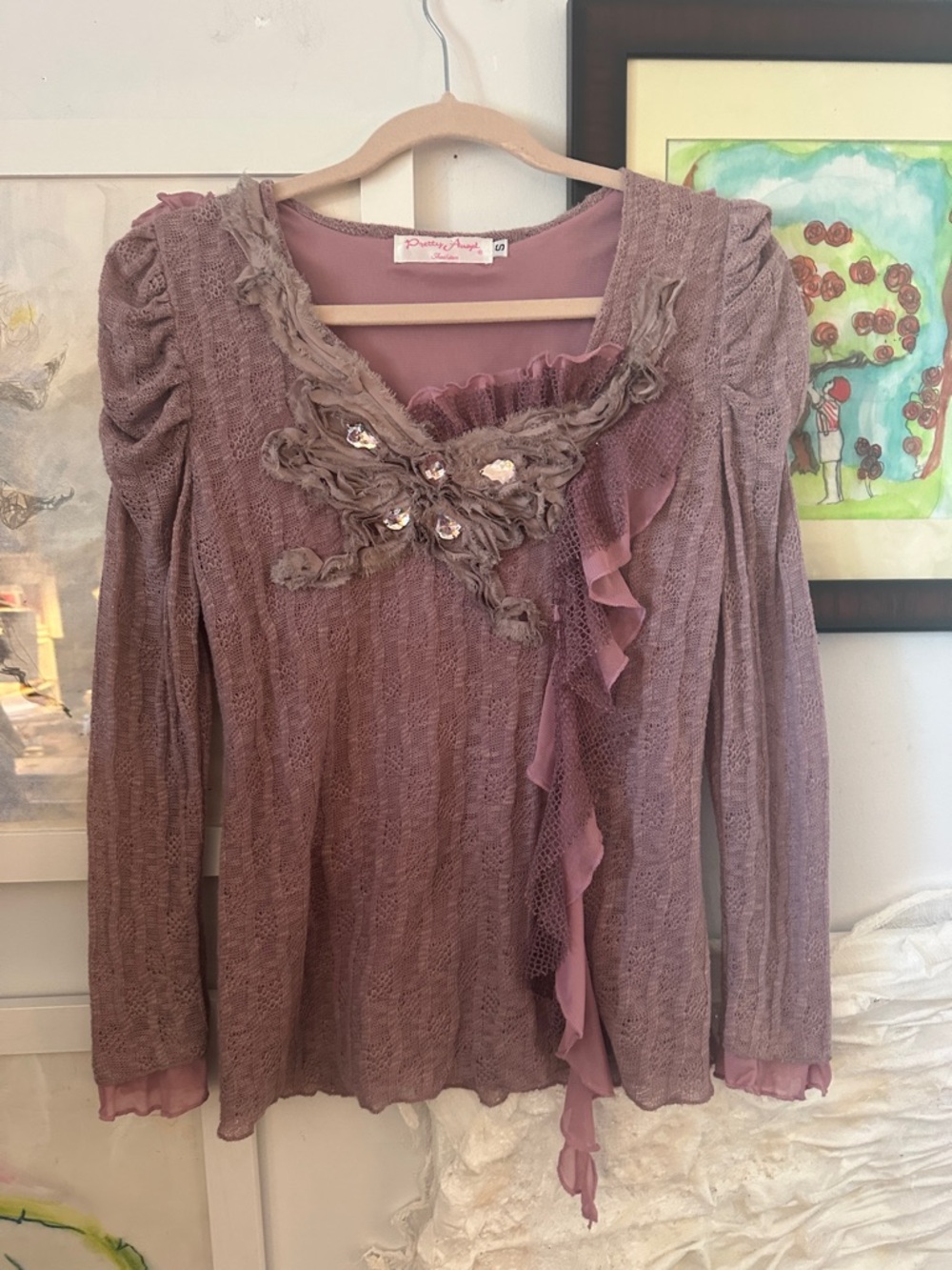 S, 20” Bust Unstretched Ultimate Y2K Linen Cotton Poly Blend Maximalist Top